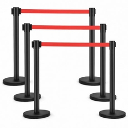CROWD CONTROL BLACK POLE BARRIER WITH RETRACTABLE RED BELT
