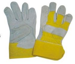 LEATHER GLOVES GREY & YELLOW 