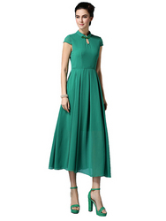 Solid Color Stand Collar Slim Maxi Dress 