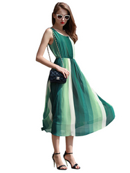 Color Block Elastic Waist Chiffon Dress  
