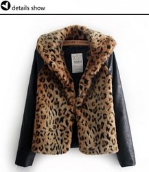 Women Coat New Patchwork Leopard Leather Jacket