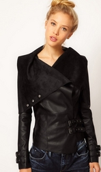 Women's Punk Lapel Coat Faux Leather Jacket