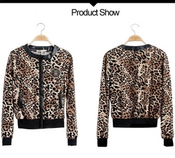 Womens Long Sleeve Leopard leather Jacket