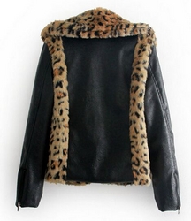 Womens Leopard leather coat