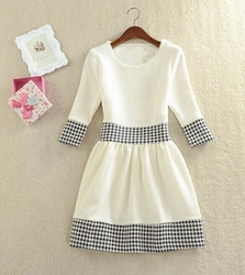 Long Sleeve Grid Pattern Patchwork Casual Dress