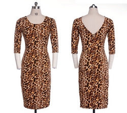 Middle-long Sleeve Leopard Print Dress