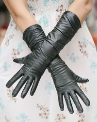 black sheepskin ladies long leather gloves