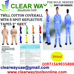 Twill Cotton Coverall With 8 Spot 2'' Grey Reflective Tapes ( Ppe) Musaffah Abu Dhabi Uae