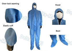 Delta-medi Hooded Blue Disposable Coveralls , Sterile Sms Disposable Chemical Coveralls