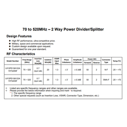 70~520MHz UHF Band RF Power Divider 2 Way