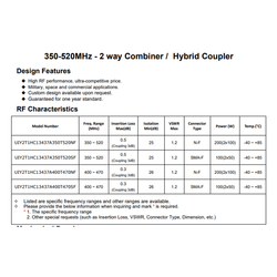 UHF Band 350 to 520MHz 2 In 1 Out RF Hybrid Combiner