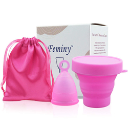 0feminy Reusable Silicone Menstrual Cup With Safety Bag And Sterilizer Large (32 Ml), Small (22 Ml), Xs (16 Ml) - Multicolored 