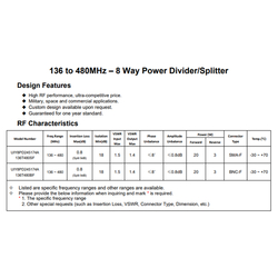VHF UHF Band 136 to 480MHz RF 8 Way Power Divider