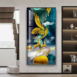 Luxury home decoration printed abstract animal fish elk crystal porcelain painting
