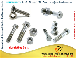 Monel Alloy Bolts manufacturers exporters suppliers stockist in India Mumbai +91-9892882255 https://www.vandanfasteners.com