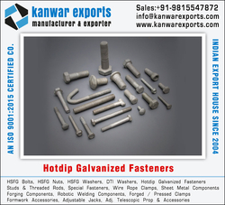 Hotdip Galvanized Fasteners manufacturers exporters in India Ludhiana https://www.kanwarexports.com +91-9815547872