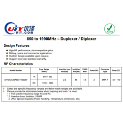 UHF 850 to 1990MHz RF Duplexer Diplexer High Isolation 55dB