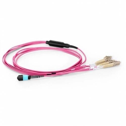 12 Fiber Mm Om4 Mpo Lc Break Out Cable, 12f Mpo Female To 4 X Lc Duplex Fan Out / Harness Cable, Low Loss Ofnp (plenum), Om4 Multimode, Aqua, Polarity B, For For Sr4 100g 400g Transceiver
