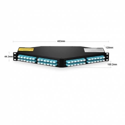 96 Fiber 1U Angled High Density Odf Patch Panel Loaded With 8 Nos Mm Om3 12 Fiber Mpo Lc Breakout Cables