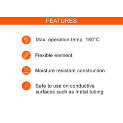 Silicon Flexible Electric Pipe Heating Tape Low 200 Watt Temp 180°C, Volt 230 Size 25mm x 1200mm