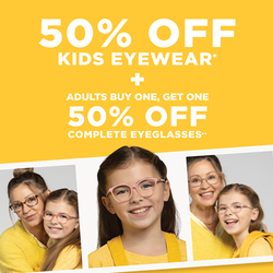 50% Off Kids Eyewear + Adults BOGO 50% Off