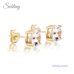 Sobling 4/6/8MM Round brilliant CZ Stud Earrings 925 Sterling Silver Hip Hop Fashion Iced Out Cubic Zirconia Jewelry white gold color from SOBLING CO., LIMITED