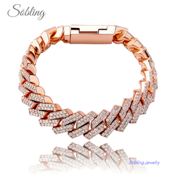 Sobling 2 tones 14mm Cuban link Chain Bracelet High Quality Iced Out bling Micro Paved pink and clear Cubic Zircon Hip Hop Jewelry Gift For men’s Party from SOBLING CO., LIMITED