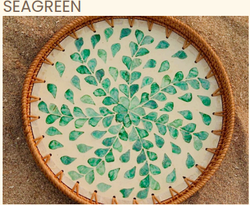 MOTHER OF PEARL RATTAN TRAY(SEAGREEN) SUPPLIER IN ABUDHABI