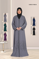 Elegant Embellished Front-Open Abaya with Wave ...