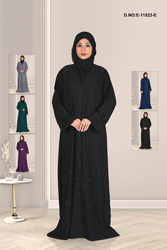 Elegant Embellished Front-Open Abaya with Wave Detailing