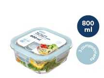 Nikko square glass storage container (3 compartments)