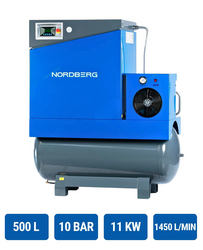 Screw Air Compressor tank with electric drain valve, 15 kW, 10 bar NORDBERG NCB20RD