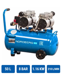 Oil-free compressor 220V, rev. 50l, 210 l/min, 7.4 CFM NORDBERG NCEO50/210 from ADEX INTL