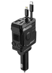 Retractable Car Charger, 4 in 1 Fast Charging Car Charger 66W Compatible with iPhone 16/15/14/13/12/11,Galaxy,Pixel