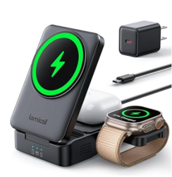 Lamicall Wireless Charging Station for MagSafe - 3 in 1 Wireless Foldable Charger Stand for Apple Multiple Devices for iPhone 17 16 15 14 13 Pro Max Air, Apple Watch Ultra 11 10 SE, Airpods 4 Pro 3 from SKANDA INTERNATIONAL FZ LLE