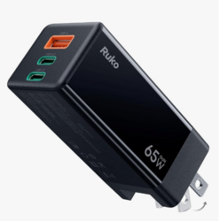 Ruko PD65W USB C Charger, 3-Port GaN Fast Charger Block,