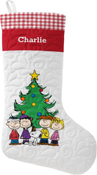 Let's Make Memories Personalized Christmas Stocking for Families - Quilted - Merry Mantel - Peanuts Characters - Group Christmas Tree Design - White from SKANDA INTERNATIONAL FZ LLE