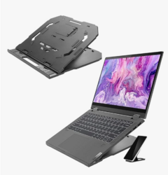Lenovo 2-in-1 Laptop Stand - Adjustable, Portable, Foldable, Ergonomic, Non-Slip, Compatible with Laptops up to 15" and Cell Phones, Ideal for Travel