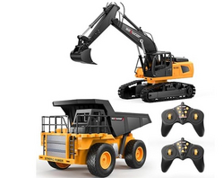 Ruko 1562 RC Excavator and Dump Truck Toy Set, 2.4GHz 9CH Remote Control Construction Vehicles with Lights & Sounds, Metal Bucket, 680° Rotation, Realistic 1:24 Scale Trucks for Kids from SKANDA INTERNATIONAL FZ LLE