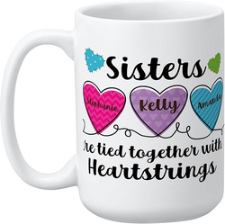 Let's Make Memories Personalized Mug - For Sisters - Custom Coffee Mug - Heartstrings - 2–6 Names - White Handle - 15 oz from SKANDA INTERNATIONAL FZ LLE