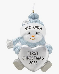 Let's Make Memories Personalized Christmas Ornament - Babys First Christmas - 2025 Keepsake Ornament - Engraved Resin - The Original Snow Buddies Baby with Heart
