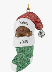 Let’s Make Memories Personalized Christmas Ornament - Babys First Christmas - 2025 Keepsake Ornament - Engraved Resin - Baby in Stocking (Dark Skin) from SKANDA INTERNATIONAL FZ LLE
