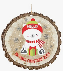 Let's Make Memories Personalized Babys First Christmas Ornament 2025-1st Christmas Keepsake Ornament for Boy or Girl - Rustic Round - Baby Polar Bear from SKANDA INTERNATIONAL FZ LLE