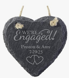 Let's Make Memories First Christmas Engaged Ornament - Laser Engraved - for Fiance/Fiancee - 2025 - We're Engaged Slate Heart Christmas Ornament