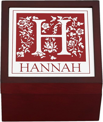 Let's Make Memories Personalized Keepsake Box- Floral Initial Tile- For Her- Jewelry Box - Burgundy from SKANDA INTERNATIONAL FZ LLE