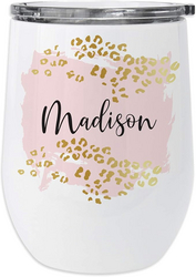 Let's Make Memories Personalized Metallic Leopard Wine Tumblers - 12 Oz. - Made of Stainless Steel - BPA Free - Gold from SKANDA INTERNATIONAL FZ LLE