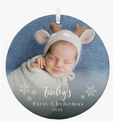 Let’s Make Memories Personalized Christmas Ornament - Round Christmas 2025 Keepsake Ornament for Boy or Girl - Tree Decor - Photo with Snow