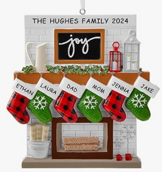 Let's Make Memories Personalized Christmas Ornament - Rustic Cozy Family Ornament - Christmas 2024 Keepsake - Laser-Engraved - Resin - 6 Family Stockings by Fireplace