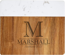Let's Make Memories Personalized Monogram Marble Wood Cheese Board - Custom Charcuterie Platter - Home Entertaining - Customize with Initial & Name from SKANDA INTERNATIONAL FZ LLE