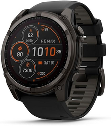 Garmin f?nix® 8 – 51 mm, Solar, Sapphire, Premium Multisport GPS Smartwatch, Long-Lasting Battery Life, Dive-Rated, Built-in LED Flashlight, Carbon Gray DLC Titanium with Pebble Gray Band